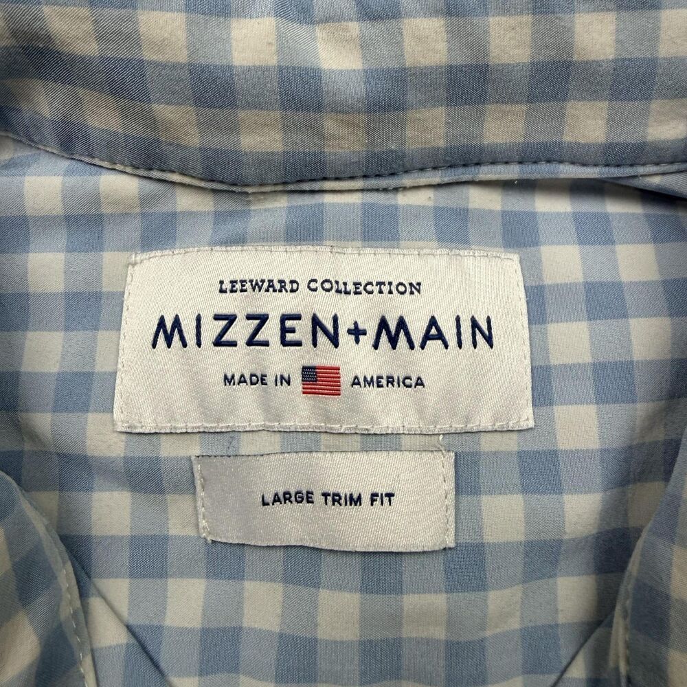 Mizzen + Main Shirt Mens Large Blue Gingham Leeward Trim Fit Dress Button Up - Picture 3 of 10